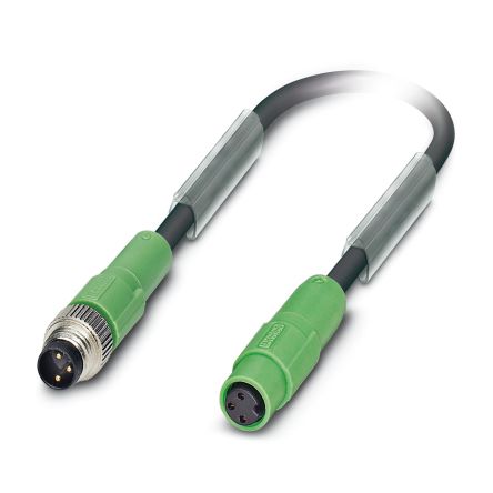 Phoenix Contact Straight Male 3 way M8 to Straight Female 3 way M8 Actuator/Sensor Cable, 3m