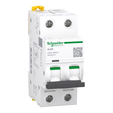 Schneider Electric Acti9 A9F MCB, 2P, 6.3A, Type AC, 440V AC, 15 kA Breaking Capacity