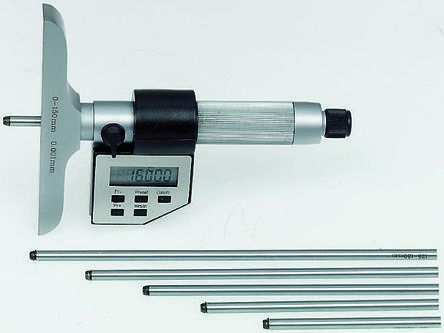RS PRO Micrómetro De Calibre De Profundidad, 150mm, Precisión ±0,005 Mm, Resolución 0,001 Mm, Ambos, Cromo