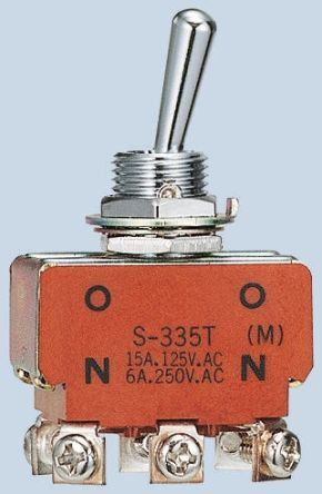 디바이스마트,스위치/부저/전기부품 > 스위치 > Toggle 스위치,,S-331T,NKK Switches Double Pole Single Throw (DPST) Toggle Switch, Latching, Panel Mount / 354-3184