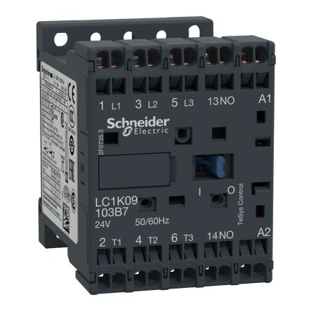 Schneider Electric LC1K Series Contactor, 24 V Ac Coil, 3-Pole, 9 A, 4 KW, 3NO, 690 V Ac