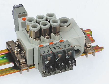 SMC Electroválvula Neumática, Serie SY3000, Función 5/2, Solenoide/Piloto, Carril DIN, 196Nl/min