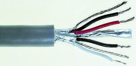 RS PRO Datenkabel, 2-paarig 0,34 Mm² Ø 4.5mm Aluminiumfolie-PET-Band Schirmung PVC Isoliert Twisted Pair Grau