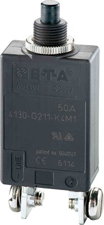 ETA 4130 Thermischer Überlastschalter / Thermischer Geräteschutzschalter, 1-polig, 50A, 240V 32 X 18 X 67.2mm, Thermisch