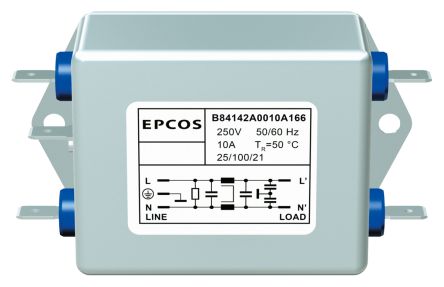 EPCOS B84142-A Entstörfilter, 250 V Ac, 30A, Flanschmontage, Schraub, 1-phasig 7,9 MA / 60Hz Two Stage Zustände