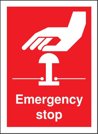 RS PRO Sicherheitshinweisetikett Englisch Not-Aus Emergency Stop Selbstklebend Vinyl Rot