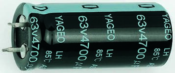Yageo LH Snap-In Elektrolyt Kondensator 220μF ±20% / 400V Dc, Ø 25mm X 40mm, +85°C