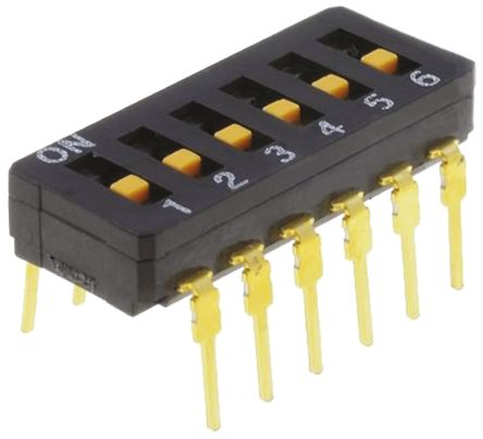 Omron THT DIP-Schalter Gleiter 6-stellig 6 PST, Kontakte Vergoldet 100 MA @ 5 V Dc, Bis +70°C