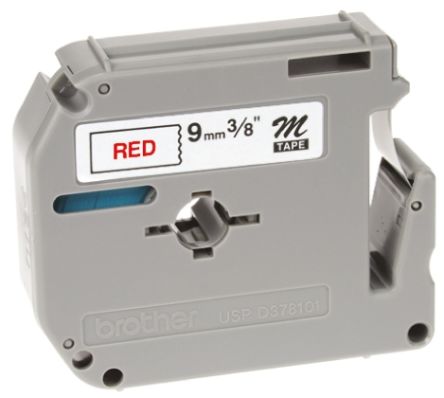 Brother Red On White Label Printer Tape, 8 M Length, 9 Mm Width