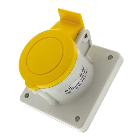 Scame IP44 Yellow Panel Mount 2P + E Industrial Power Socket, Rated At 16A, 110 V