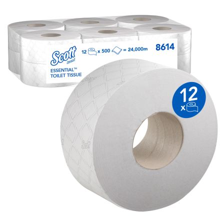 Kimberly Clark Weiß Toilettenpapier, 2-lagig 6000-Blatt, 12 X Rollen 2400m SCOTT Jumbo Jumbo