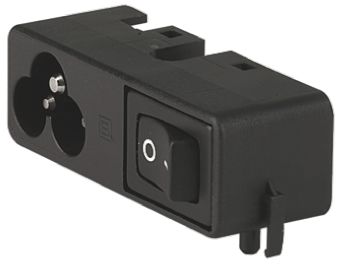 Schurter Conector IEC C6 Macho, Ángulo De 90°, Montaje En Panel, 250 V, 2.5A, Con Interruptor Unipolar