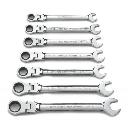 GearWrench Gear Wrench Ratschen-Ringmaulschlüssel Mit Gelenk CrV-Stahl, 7-teilig 10 → 19 Mm