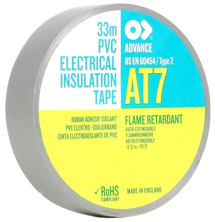 Advance Tapes AT7 Isolierband, PVC Grau, 0.13mm X 19mm X 33m, -5°C Bis +70°C