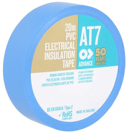 Advance Tapes AT7 Isolierband, PVC Blau, 0.13mm X 19mm X 20m, -5°C Bis +70°C