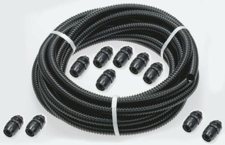 RS PRO Leerrohr PVC, Ø 25mm Nom. Schutzschlauch-Set Flexibel, Schwarz X 10m, Mit IP-Schutzklasse