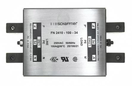 Schaffner FN2410 Entstörfilter, 250 V Ac, 100A, Gehäusemontage, Schraub, 1-phasig / 400Hz