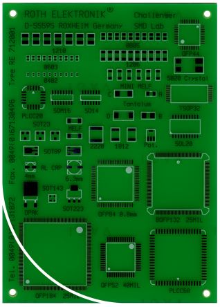 Roth Elektronik Placa Para Ejercicios De Soldadura SMD RE712001-LF, 1 Lado, FR4, FR4, 85, Múltiples Tipos, 100 X 140 X