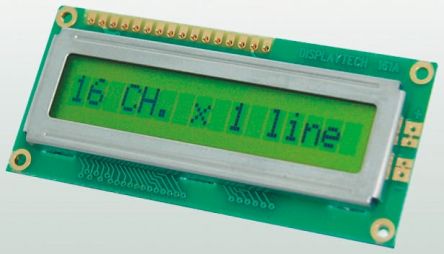 Displaytech Monochrom LCD, Alphanumerisch Einzeilig, 16 Zeichen, Hintergrund Grün Reflektiv