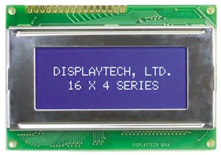 Displaytech 164A-BC-BC Alphanumeric LCD Display, Yellow On Green, 4 Rows By 16 Characters, Transflective