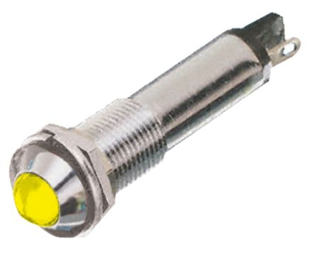 Dialight Indicador LED, Amarillo, Lente Prominente, Marco Cromo, Ø Montaje 9mm, 24V Dc, 15mA, 90mcd