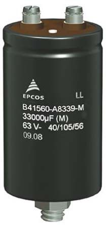 EPCOS B41560, Schraub Aluminium-Elektrolyt Kondensator 0.1F ±20% / 25V Dc, Ø 51.6mm X 105.7mm, Bis 105°C