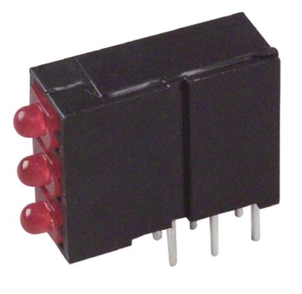 Dialight Indicador LED Para PCB A 90º Rojo, λ 625 Nm, 3 LEDs, 2,5 V, 38 °, Dim. 14.62 X 4.97 X 10.17mm, Mont. Pasante