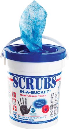 SCRUBS® Toallitas Desechables Para Limpieza De Manos SCRUBS IN A BUCKET De Color Azul, Blanco, En Cubo De 72