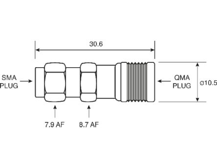 TE Connectivity Straight 50Ω RF Adapter QMA Plug To SMA Plug 6GHz