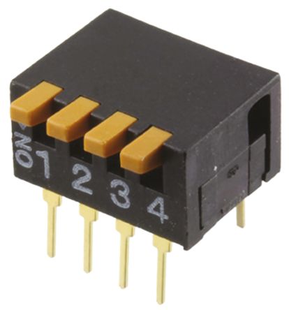Omron 4 Way Through Hole DIP Switch 4PST, Piano Actuator
