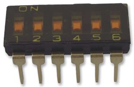 Omron THT DIP-Schalter Gleiter 6-stellig 6-polig, Kontakte Vergoldet 25 MA @ 24 V Dc, Bis +70°C