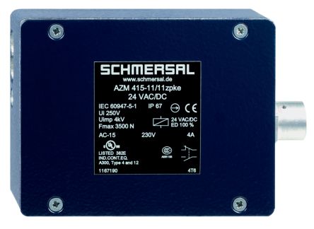 Schmersal 电磁安全门开关, AZM 415系列, 电动解锁, 2 常闭安全触点, 金属外壳