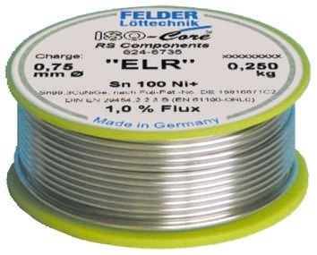 Felder Lottechnik Felder Löttechnik ISO-Core ELR Lötzinn Bleifrei 99.3%Sn 0%Pb 0.7%Cu, 227°C, Ø 0.75mm / 250g