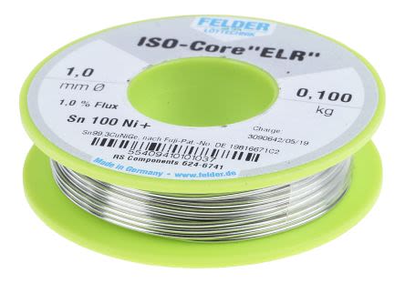 Felder Lottechnik Felder Löttechnik ISO-Core ELR Lötzinn Bleifrei 99.3%Sn 0%Pb 0.7%Cu, 227°C, Ø 1mm / 100g