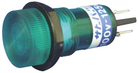 Green Neon Indicator Lamp, Solder/Push-On Terminals, 100 → 125 V ac