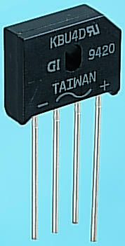 Vishay Brückengleichrichter, 1-phasig 4A 400V THT 1V KBU 4-Pin 5μA Siliziumverbindung