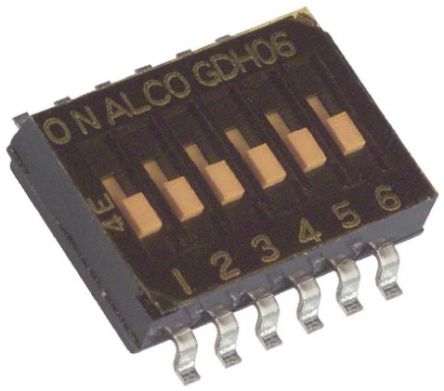 TE Connectivity DIP-Schalter Gleiter 6-stellig 6-polig, Kontakte Vergoldet 25 MA @ 24 V Dc, Bis +85°C