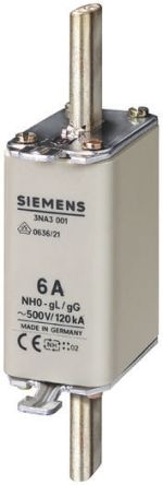 Siemens Fusible NH De Cuchillas Centradas, NH0, GG, 500V Ac, 125A, CSA 22.2, IEC EN 60269, VDE 0636