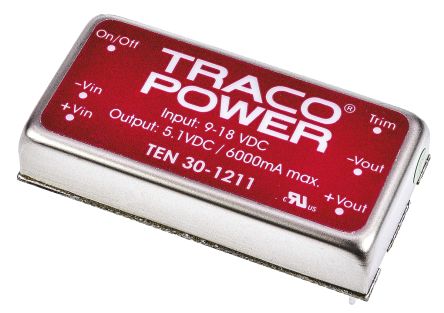 TRACOPOWER TEN 30 DC/DC-Wandler 30W 48 V Dc IN, 12V Dc OUT / 25A 1.5kV Dc Isoliert