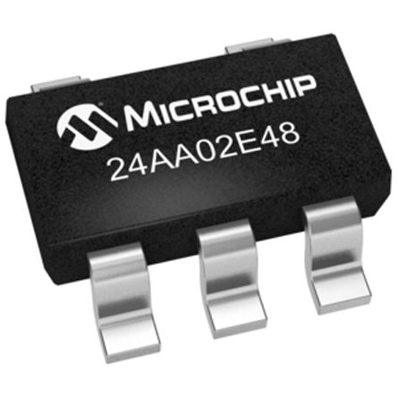 Microchip Mémoire EEPROM En Série, 24AA02E48T-I/OT, 2Kbit, Série-I2C SOT-23, 5 Broches, 8bit