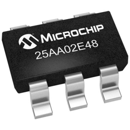 Microchip Memoria EEPROM Serie 25AA02E48T-I/OT, 2kbit, 256 X, 8bit, Serie SPI, 50ns, 6 Pines SOT-23