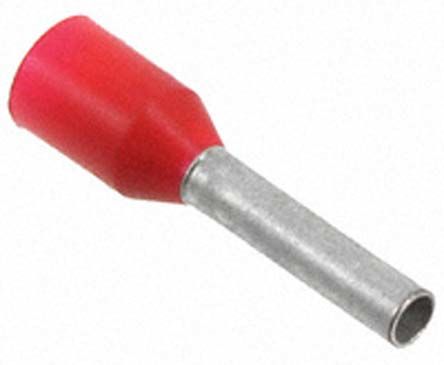 TE Connectivity Insulated Crimp Bootlace Ferrule, 8mm Pin Length, 1.4mm Pin Diameter, 1mm² Wire Size, Red