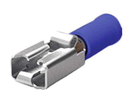 TE Connectivity PIDG Positive Lock .250 EX Blue Insulated Female Spade Connector, Receptacle, 6.35 X 0.81mm Tab Size,