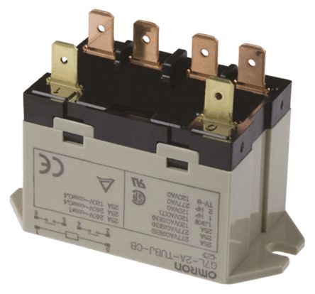 Omron Panel Mount Power Relay, 100V Dc Coil, 25A Switching Current, DPST