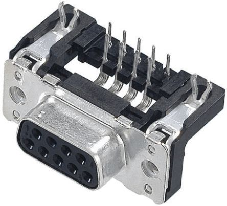 HARTING D-Sub Standard 9 Way Right Angle Through Hole D-sub Connector Socket, 2.74mm Pitch, With Boardlocks, M3