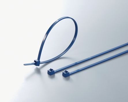 HellermannTyton Cable Tie, Releasable, 250mm x 4.6 mm, Blue Metal Detectable, Pk-100