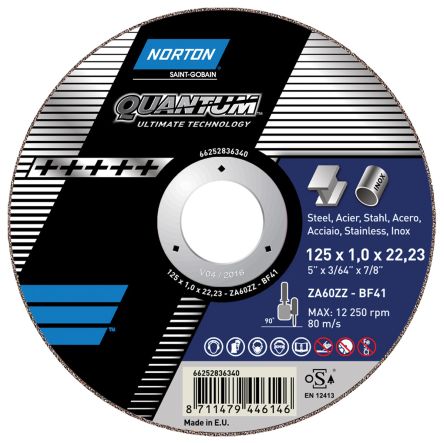Norton Quantum Cutting Disc Cutting Disc Zirconia Aluminium, 12250rpm, 125mm
