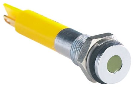 RS PRO Yellow Panel Mount Indicator, 12V Dc, 8mm Mounting Hole Size, Solder Tab Termination, IP67