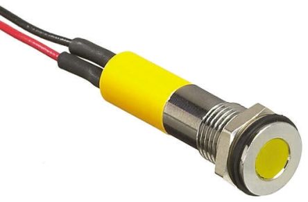 RS PRO Yellow Panel Mount Indicator, 2V Dc, 8mm Mounting Hole Size, Lead Wires Termination, IP67