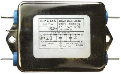 EPCOS B84113H Entstörfilter, 250 V Ac/dc, 6A, Gehäusemontage, Flachstecker, 1-phasig 0,369 MA / 50 → 60Hz Two